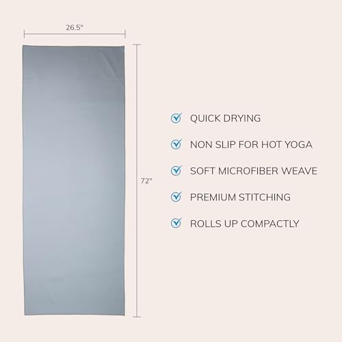 Light Blue Non-Slip Hot Yoga Towel 72x26.5 Inches for Bikram Pilates & Yoga Mats