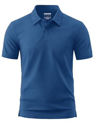 Cotrasen Men's Polo Shirt Short Sleeve Pique Cotton Golf Polo Large Blue Grey