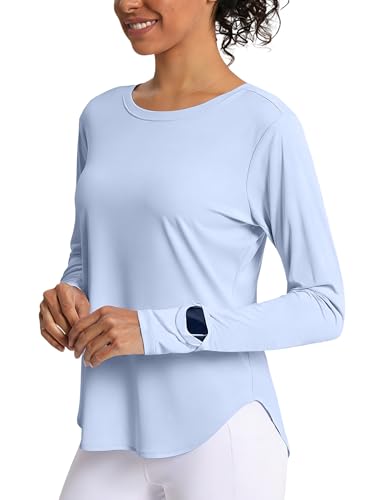 Women's UPF 50+ Long Sleeve UV Protection Rash Guard Shirt - Large, Light Blue
