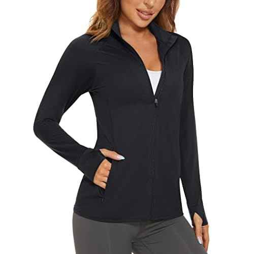 MAGCOMSEN Women's UPF 50+ Lightweight Athletic Jacket Sun Protection Full Zip Long Sleeve Shirts Hiking Outdoor Pockets