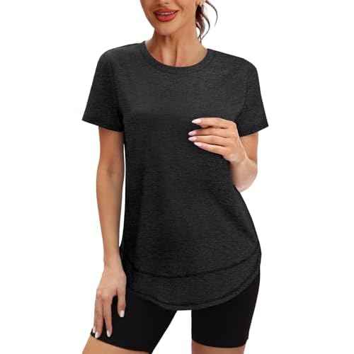 Womens Workout Tops Short Sleeve Shirts with Sun Protection UPF 50+ Quick Dry Outfits for Hiking Running S-3XL