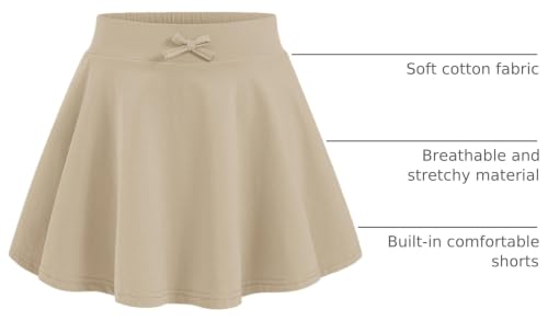 Kids Girls Skirts Casual Skorts Athletic Uniform Skirt with Pockets - Khaki 7-8 Years
