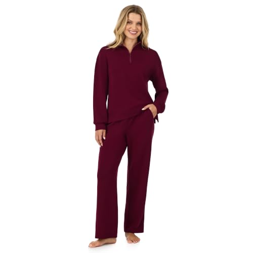 Medium Bordeaux Cuddl Duds Lounge Sets for Women - 2 Piece Matching Tracksuit