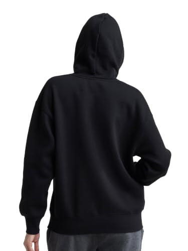 Champion Women's Pullover Fleece Hoodie Large Black Loose Fit Midweight Script Logo