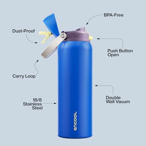 Insulated Stainless Steel Water Bottle with Straw - 40 oz Sapphire