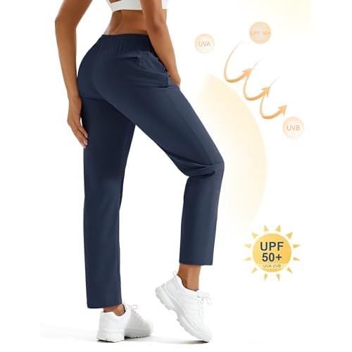 MAGCOMSEN Women's Hiking Pants Lightweight Quick Dry UPF 50 Water Resistant Elastic Waist Golf Travel Pants Zip Pockets