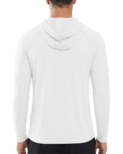 Men’s UPF 50+ Hooded Sun Shirt Large White UV Protection Fishing Hoodie