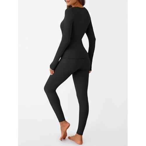 LILLUSORY Womens Long Johns Thermal Underwear Fleece Lined Leggings Warm Pajama Pants Set Shirts Winter Clothes 2025