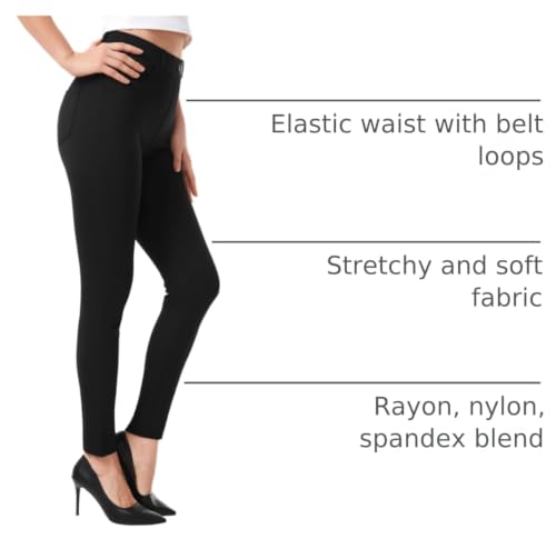 Women's Skinny Yoga Dress Pants with Pockets - 28 Inch Inseam, Large, Black