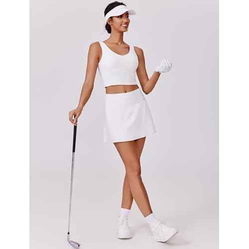 PINSPARK Womens Tennis Skirt High Waisted Golf Skort with 2 Pockets Stretchy Athletic Skirts for Workout Pickleball Running