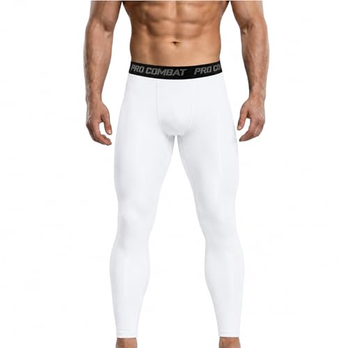 Men's Compression Pants Athletic Tight Leggings Base Layer for Running Workout Yoga White Medium