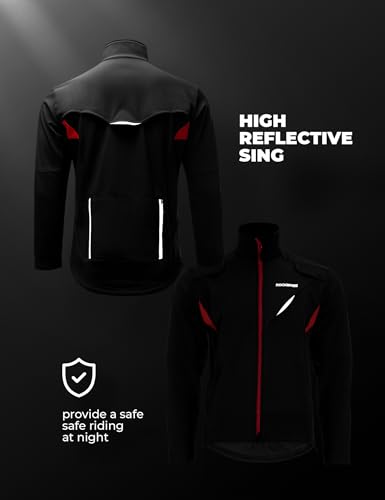 Men's Winter Cycling Jacket - Relaxed Fit Thermal Bike Coat Large Black-Red