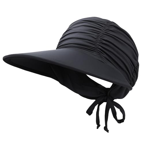 Women Visor Sun Hat - Black, Foldable Wide Brim UPF 50+ UV Protection