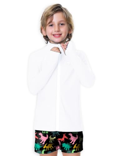 Unisex Kids Rash Guard Sun Shirt UPF 50+ UV Protection with Thumb Hole - White, 13-14 Years