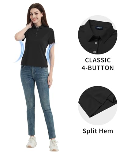 Women's Polo Shirts UPF 50+ Quick Dry Short Sleeve Collared Golf Shirt Medium Black