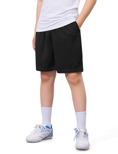Youth Athletic Shorts for Boys 13-14 Years Quick Dry Soccer Basketball Gym Black
