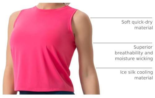 Ice Silk Workout Tank Top for Women - Bright Pink, Medium, Quick Dry Fitness Shirts