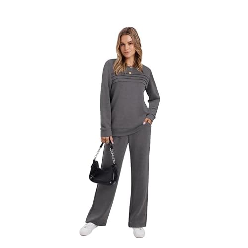 WIHOLL Women's 2 Piece Sets Sweatshirt Casual Travel Outfits Lounge Wide Leg Tracksuit Cozy Sweatsuits Fashion 2025
