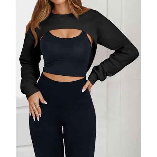 Yousify Womens Cropped Sweatshirt Shrugs Long Sleeve Workout Gym Cover Ups Bolero Shrug Y2k Super Crop Tops