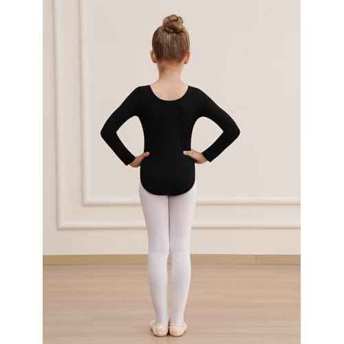 WEGETIT Leotards for Girls Long Sleeve Bodysuit Toddler Black Leotard Ballet Unitard Gymnastics Kids Dance Shirt