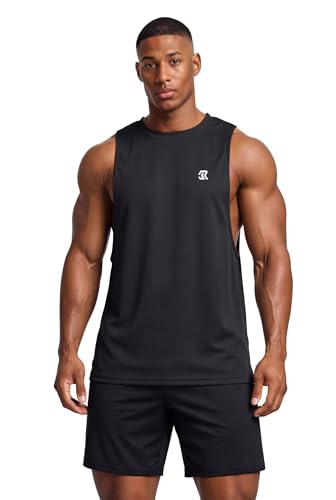 Men's Workout Tank Top Gym Bodybuilding Sleeveless Shirt - Medium Black