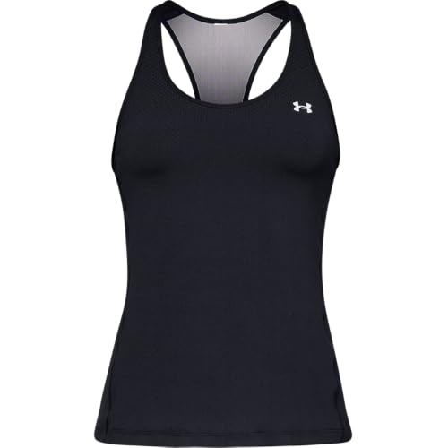 Under Armour Women's HeatGear Racer Tank Top - Black + Metallic Silver, Medium