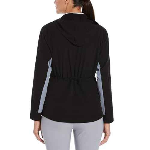 Perry Ellis Women's Long Sleeve Full Zip Golf Jacket with Hood, Sun Protection, Water-Repellent, Stretch, Hidden Pockets