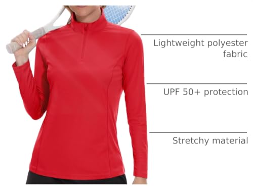 Women's Quarter Zip Golf Shirt UPF 50+ Sun Protection Long Sleeve Workout Top - Tomato Red Medium