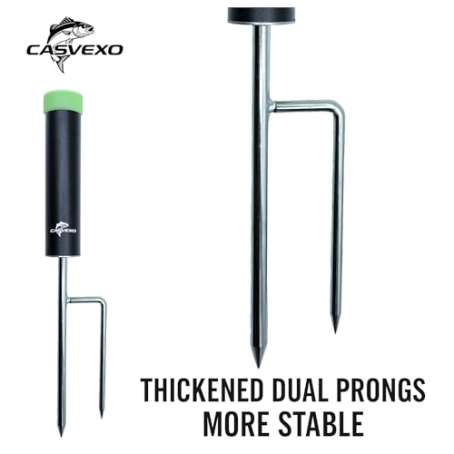 Aluminum Fishing Pole Holders 2 Pack with Alarm Bells, Ground Spike Support for Bank Fishing