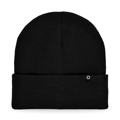 12-Inch Knit Beanie Hat for Cold Weather - One Size Black