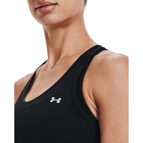Under Armour Women's HeatGear Racer Tank Top - Black + Metallic Silver, Medium