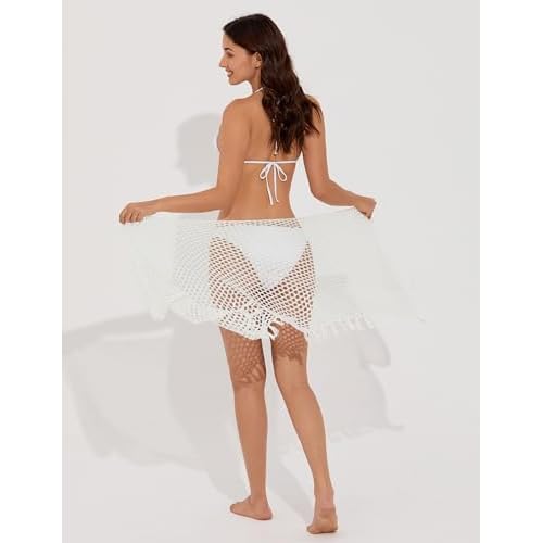 Women's Sarong Crochet Sarong Cover Up Short Bathing Suit Wrap Skirt with Tassels