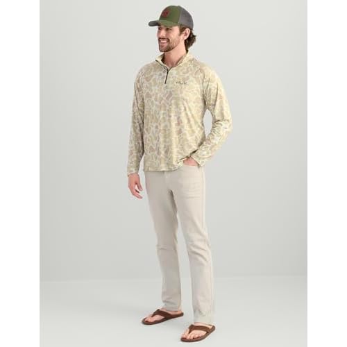 HUK Mens Airweight 1/4 Zip, Lightweight Performance Long Sleeve Pullover with UPF Sun Protection, Sand, Small