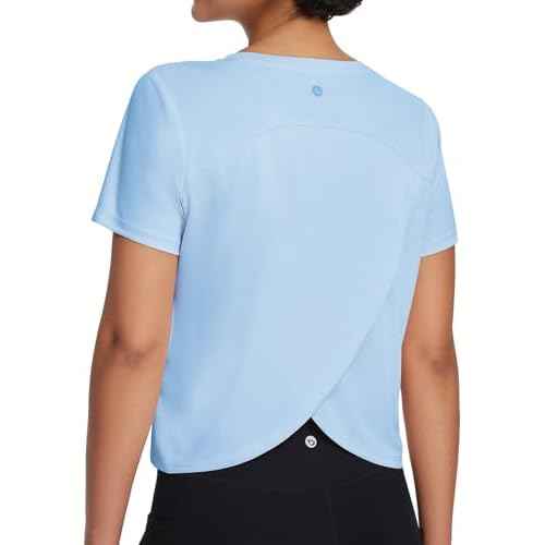 baleaf Women's Workout Tops Athletic Shirts Cropped Short Sleeve Split Back Running Gym Quick Dry Sun Protection UPF 50+