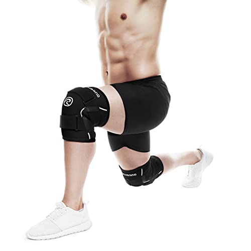 Rehband X-RX Knee Support with Straps, 1 piece, strong knee sleeve 7mm neoprene for heavyweight workouts, weightlifting & strongman, Colour:Black, Size:Medium