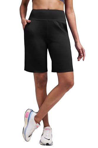 Women's Bermuda Shorts with Pockets High-Waisted Knee Length Athletic Running Yoga Black Large