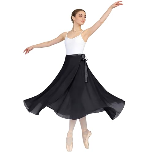 Black Ballet Skirt for Women and Girls - Flowy Long Wrap Dance Skirt