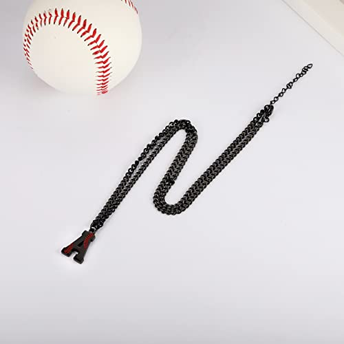 AIAINAGI Baseball Initial A-Z Letter Necklace - Men's Baseball Charm Pendant in Stainless Steel Silver Chain, 22inch Personalized Gift
