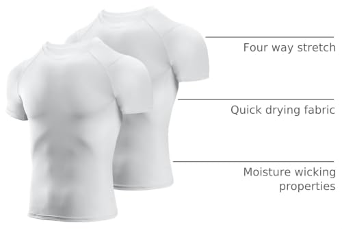 Niksa Men's Compression Shirts 2 Pack - Large White Short Sleeve Athletic Tops