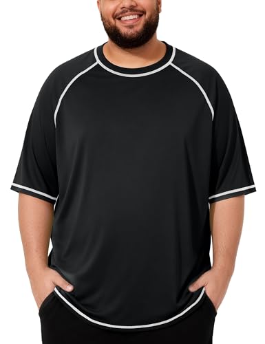 Roadbox Big & Tall Men’s Swim Shirt UPF 50+ Short Sleeve Rash Guard 4X-Large Black