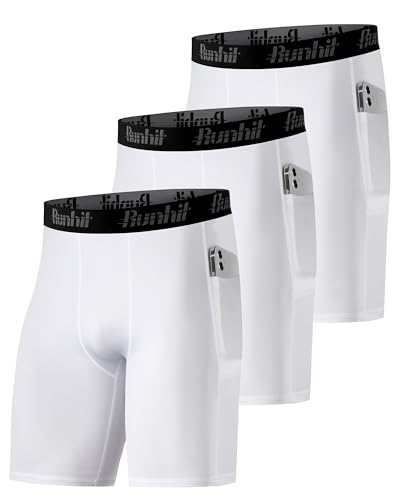 Men's Compression Shorts Underwear - Spandex Running Workout Shorts, Medium, 3-Pack White