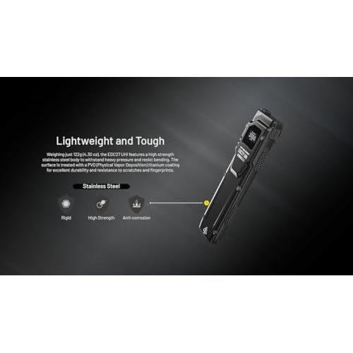 Nitecore EDC27 UHi 3100 lumens Flat EDC Flashlight, USB-C Rechargeable, High Lumen Slim with Digital Display and Organizer