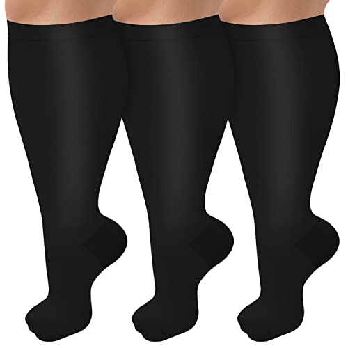 Wide Calf Compression Socks for Women Men Plus Size Knee High Stockings 5X-Large Black
