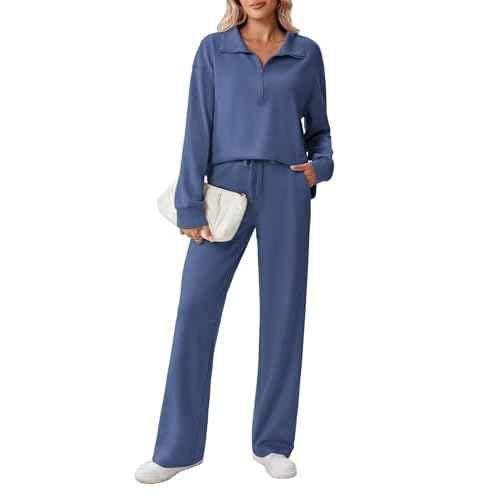 PINSPARK 2 Piece Sets for Women 1/2 Zip Sweatsuit Loose Fit Sweatshirt Straight Leg Pants 2025 Matching Outfit Fall Tracksuit