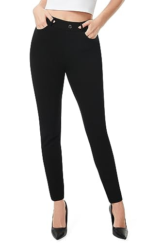 Women's Skinny Yoga Dress Pants with Pockets - 28 Inch Inseam, Large, Black