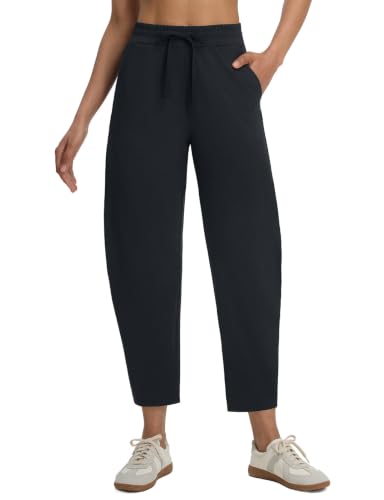 Women’s Wide Leg Barrel Pants with Zipper Pockets - Black, Large