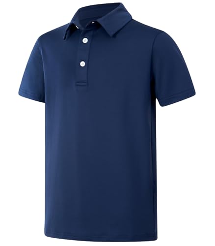 Boys Polo Stripe Shirt Short Sleeve Golf Top Size 5-14 Navy Blue 11-12 Years