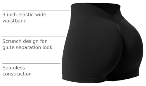 Women’s CoreFlex Workout Scrunch Shorts with V-Back & Booty Lift - Medium Black