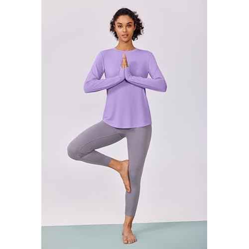 PINSPARK Soft Long Sleeve Workout Tops for Women Thumb Holes UV Sun Protection Quick Dry Golf Running Hiking Rash Shirts
