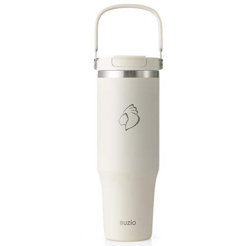 Insulated 40 oz Water Tumbler with Handle and 2-in-1 Lid - Beige